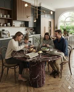 Mesa de Comedor de Lujo en Madera Roja Rosso Levanto |   Mesa de Pedestal Moderna y Ecológica de Mármol Agra Heritage para Uso en Interiores de Hogares y Restaurantes - Product Image 2