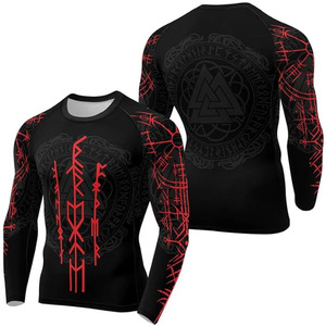 Camiseta Deportiva Unisex Negra de Manga Larga con Estampado de Lobo Vikingo, Ajustada, Transpirable, de Secado Rápido, Ligera, para Deportes de Combate MMA - Product Image 2