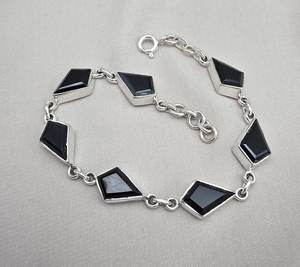 Bracelet à maillons en onyx noir de forme fantaisie, argent sterling 925, onyx facetté, fait main, bijoux unisexes - Product Image 5