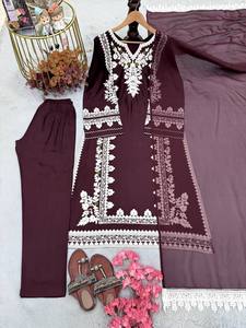 Robe Kaftan Longue Traditionnelle pour Femme en Satin de Rayonne Brodé, Séchage Rapide, Style Indien et Pakistanais, Ample, Multi-Saisons, pour Fêtes - Product Image 5