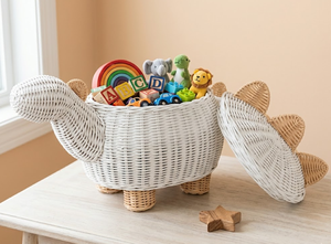 Handwoven Rattan Dinosaur <b>Storage</b> <b>Basket</b> for Kids, Cute Animal Shape <b>Wicker</b> Toy Organizer for Nursery, Playroom, and Home Decor - Product Image 4
