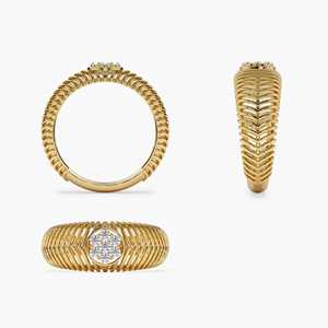 Bague Statement Unique en Or Massif 14K, Diamant Clos en Grappe Florale Texturée, Bande Large, Diamant de Laboratoire, Bijoux Fins, Cadeau de Luxe - Product Image 5