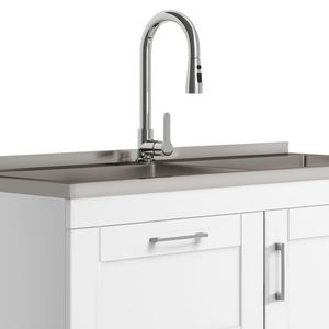 Mobile Lavanderia Moderno da 46 Pollici con Rubinetto e Lavello in Acciaio Inox Bianco - Elettrodomestico Moderno - Product Image 4