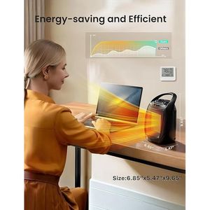 Calentador Eléctrico Portátil de Cerámica de 1500W para Interiores con Termostato, Protección Contra Sobrecalentamiento y Volteo - Product Image 2