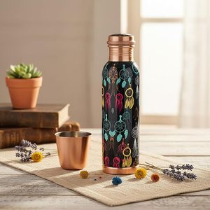 Luxury Printed Copper Water <b>Bottle</b> Pure Ayurvedic Copper Vessel Gold Floral Design Leakproof Sports Yoga Drinkware - Product Image 5