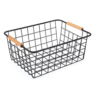Fabricant indien Panier de rangement en fil noir Poignées Rectangle Étagère de cuisine pour placard Garage-Ambiance Lifestyle Enhancement