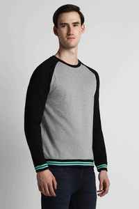 Suéter de Punto para Hombre, Color Gris Negro, Manga Raglán, Cuello Redondo, Manga Larga, Casual, Otoño, Corte Regular - Product Image 6