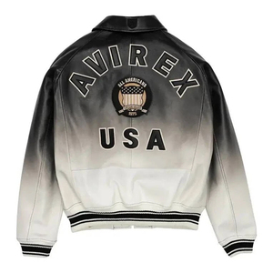 Chaqueta Bomber de Invierno para Hombre Avirex, Estilo Urbano, con Mangas de Cuero Genuino, Logotipo Bordado en la Parte Delantera, Cuello Camisero, Resistente al Viento - Product Image 1