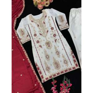 Women's Heavy Embroidery Work Party Wear <b>Top</b> Bottom and Dupatta Set - Product Image 6