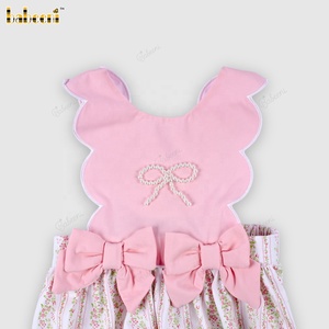 Babeeni 4th July Smocked Bubble Rompers Baby Girls 100% Cotton Short Sleeve Letter Pattern Snap Button Closure Summer OEKO-<b>TEX</b> - Product Image 2