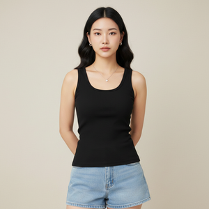 Camiseta sin mangas de punto para mujer, cuello redondo, transpirable, color liso, largo regular, estilo deportivo, 100% algodón, venta al por mayor, la mejor calidad - Product Image 4
