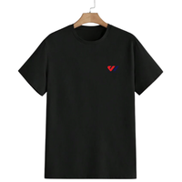 T-shirt décontracté noir pour homme, manches courtes, col rond, patchwork, logo, streetwear, été, OEM/ODM disponible, coupe régulière, haute qualité