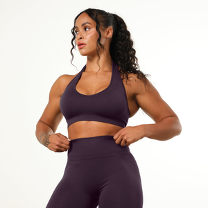 Leggings de yoga sans couture taille haute pour femmes, couleur unie, longueur intégrale, ensemble de vêtements de sport, soutien-gorge de sport, ensemble de vêtements de sport violets - Product Image 3