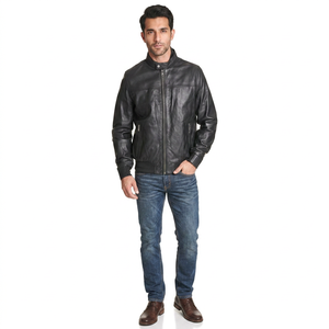 Classic Biker Style Genuine Leather Jackets Durable Sophisticated Breathable Coated Cow Skin Bomber Comfortable Jacket <b>Men</b> - Product Image 1