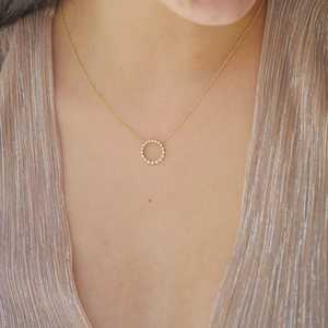 Collares con Colgante de Círculo Abierto de Diamantes, Redondos, Cultivados en Laboratorio, Cadena de Oro Sólido de 14K y 18K, 16 y 18 Pulgadas, Joyería Fina Delicada para Uso Diario - Product Image 6