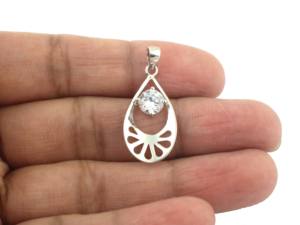 Colgante delicado hecho a mano con forma de pera, plata de ley 925, diamante, piedra preciosa, joyería elegante - Product Image 6