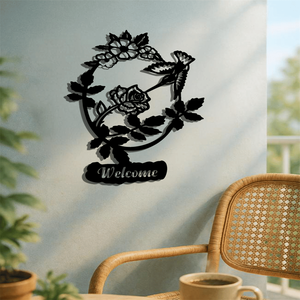 CIFbuy Targa di Benvenuto Moderna con Uccelli in Fiore per Soggiorno, Camera da Letto, Ingresso - Decorazione Murale Primaverile in Legno - Product Image 1