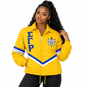 เสื้อแจ็คเก็ต Sigma Gamma Rho Crossing Line สำหรับผู้หญิง แบบสั่งทำพิเศษ สไตล์กรีก สำหรับชมรมนักศึกษา  เสื้อกันลมน้ำหนักเบา แบบซิป  แฟชั่นชุดกีฬา ขายส่ง - Product Image 1