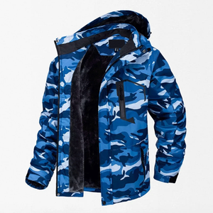 Chaqueta de Invierno para Hombre, Diseño de Camuflaje Azul, Estilo Safari, con Capucha, Cierre de Cremallera, Impermeable, Logotipo Frontal - Product Image 3