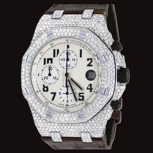 Impresionante Reloj de Diamantes Moissanite con Correa de Cuero Marrón, Diseño Impermeable para Uso Formal e Informal, Disponible a Bajo Precio - Product Image 1