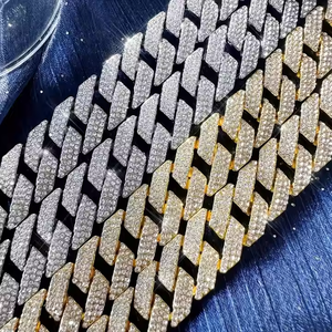 สร้อยคอผู้ชายแบบ Cuban Link ชุบทอง 18K ประดับเพชรโมอิสซาไนต์ทรงกลมเจียระไนแบบ Brilliant Cut สไตล์ฮิปฮอป เหมาะสำหรับใส่ทุกวัน - Product Image 6