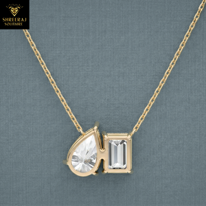 Collier pendentif Toi et Moi en diamant de laboratoire, taille émeraude, taille poire, DEF VVS, certifié IGI, or massif 14K, fournisseur en gros - Product Image 4