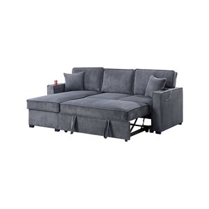 Divano Letto Sezionale Convertibile Grigio Scuro con Chaise Longue Reversibile in Corduroy, Contenitore e Letto Estraibile, 2 Cuscini, Arredamento Soggiorno - Product Image 3