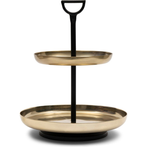 Vintage Standard Design 2 <b>Tier</b> Metal <b>Cake</b> Stand Gold Finish Decorative Serving Tray With Black Handle For Birthday Party Decor - Product Image 1