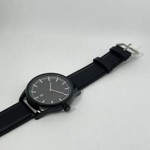 Montre pour homme 0813-B, cadran simple avec date, boîtier en alliage, bracelet en cuir véritable, mouvement à quartz japonais, étanche, noir - Product Image 2
