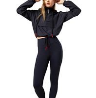 Veste coupe-vent pour femme, veste courte à col haut, demi-zip, vêtements de fitness grande taille, veste d'entraînement en nylon coupe-vent, yoga, gym