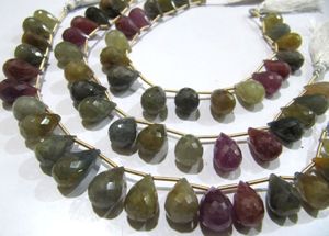 Cuentas facetadas de zafiro natural multicolor en forma de lágrima de 8x12mm a 9x14mm, hilo de 10 pulgadas - Product Image 3
