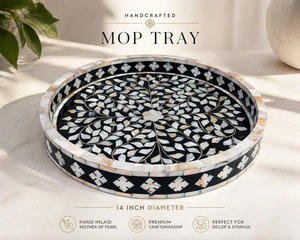 Plateau de service artisanal en nacre noire et blanche, incrusté de coquillages, plateau décoratif pour la maison, l'hôtel, le restaurant - Product Image 6