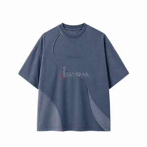 T-shirt unisexe épais à empiècements, personnalisable avec logo en silicone, style streetwear décontracté, vente en gros OEM directe usine - Product Image 1