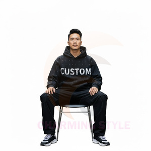 Vêtements pour hommes de haute qualité, streetwear, hip hop, sweat à capuche avec strass, effet délavé, coupe classique, 100% coton - Product Image 5