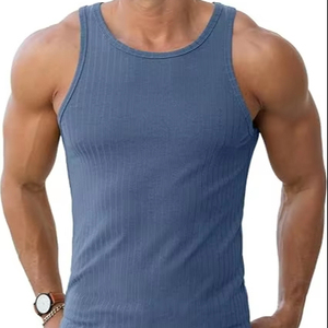 Débardeur de sport côtelé en coton épais respirant pour homme, personnalisable avec logo, séchage rapide, idéal pour la gym, le fitness et les entraînements décontractés - Product Image 1