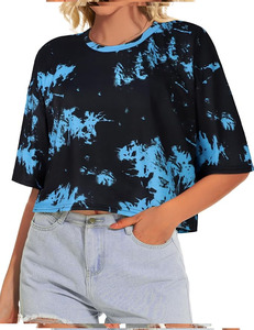 <b>Women's</b> Tie Dye Printed Formal Regular Length Tank <b>Tops</b> Crew Neck Short Sleeve Knitted Breathable 100% Cotton Solid <b>Mesh</b> - Product Image 5