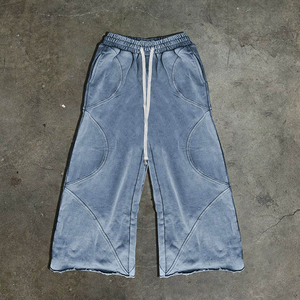 Pantalon de survêtement baggy pour homme, style vintage délavé à l'acide, taille mi-haute, tissu épais, coutures courbées, sans revers, coupe ample, respirant - Product Image 1