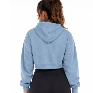 Haut court à capuche personnalisé pour femme, pull en polaire à manches longues, décontracté, pour l'entraînement, streetwear, mode, fournisseur OEM ODM marque privée - Product Image 3