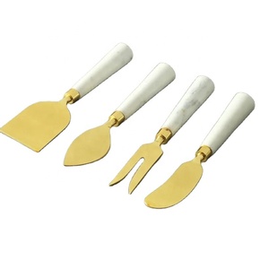 Best Quality 4pcs Handcrafted Stainless Steel Cheese Spreader Set Marble Knife with Elegant Handle for Serving Weddings Parties - Product Image 1