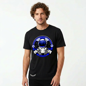 T-shirt à manches courtes noir pour homme avec imprimé astronaute, col rond décontracté, coupe régulière, jersey en coton respirant - Product Image 5