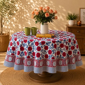 New Arrival Handmade Blue Leaf Print Eco-Friendly Tablecloth Block Printed Cotton Dining Linen Border India Design <b>Table</b> Decor - Product Image 1