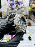 Hip-Hop-Thron-Design-Uhr mit Moissanit-Diamanten, Bling-Zifferblatt, rundem Gehäuse, luxuriöse Designer-Statement-Uhr