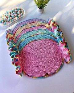 Creative Handmade Crochet <b>Candy</b> Placemat <b>Cotton</b> Yarn Table Mat Sweet Shape Kids Dining Decor Colorful Knitted Table Setting - Product Image 3