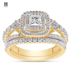 Anillo de compromiso de lujo con diamante de laboratorio talla princesa, oro blanco de 14K, halo doble con amortiguación, proveedor mayorista de anillos nupciales apilables - Product Image 1