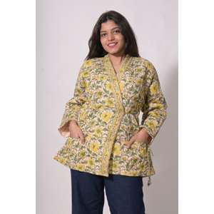 Chaqueta hecha a mano con estampado en bloque, chaleco tipo kimono de algodón para mujer, chaqueta corta estilo bata de baño - Product Image 1