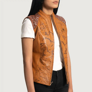 Women Genuine <b>Leather</b> <b>Vest</b> Slim Fit Vintage Biker Motorcycle Waistcoat Sleeveless Outerwear V Neck Pockets Casual Fashion - Product Image 3