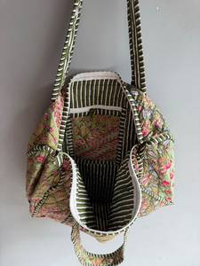 Sac fourre-tout en coton bohème à motif floral, design matelassé, poignées rayées, ouverture supérieure, usage quotidien, cadeau idéal pour elle - Product Image 2