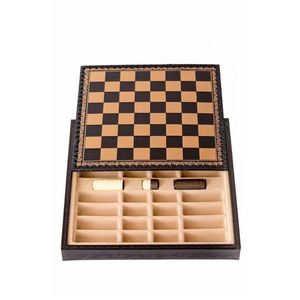 Échecs professionnels personnalisés avec étui de transport portable, pièces en métal or et noir, plateau moderne en cuir OEM - Product Image 2