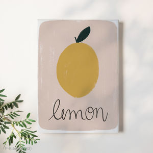 Affiche murale moderne pour les fêtes, illustration minimaliste de citron, décoration murale scandinave pour cuisine, impression sur toile avec cadre en bois - Product Image 1