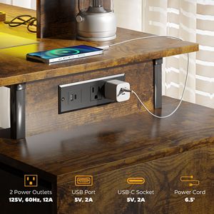 Scrivania PC in MDF Marrone Rustico da 56 Pollici con Luci LED e Prese di Corrente, Tavolo per Computer per Ospedali, Tavolo per Laptop - Product Image 4